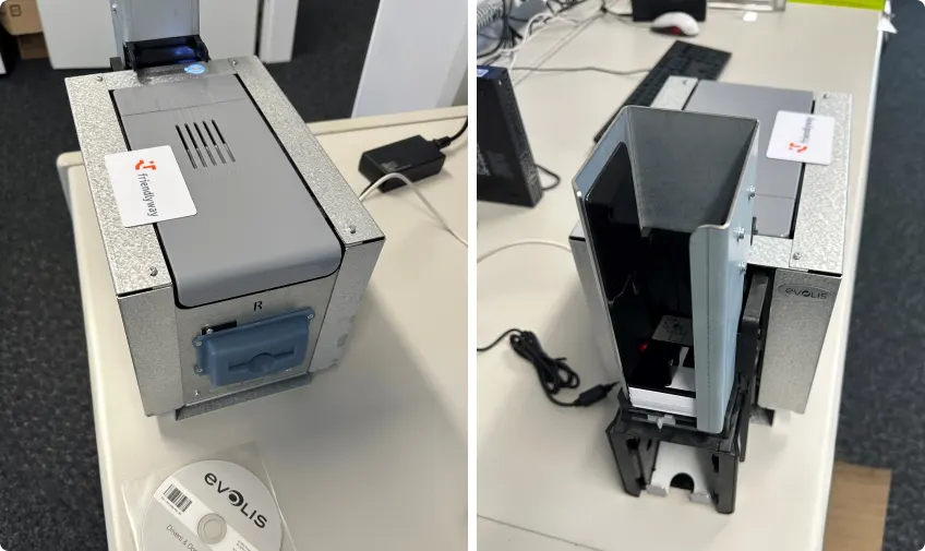 Evolis-Druckermodul aus zwei Perspektiven